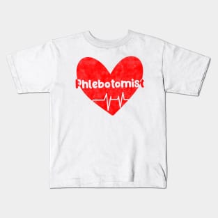 Funny Phlebotomist Heart  And Heartbeat Design For Nurses Kids T-Shirt